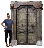 BRITISH COLONIAL STYLE CARVED TEAK FORTRESS DOOR