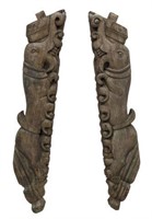 (2) COLONIAL STYLE CARVED TEAK FIGURAL CORBELS