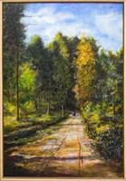 ANGELO GLERIA OIL PAINTING, FOREST PATH W/FIGURES