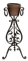 ITALIAN BLACK WROUGHT IRON FLORAL PLANT STAND