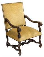 FRENCH LOUIS XIV STYLE UPHOLSTERED OPEN ARMCHAIR