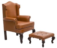 (2) LEATHER WINGBACK CHAIR & MATCHING OTTOMAN
