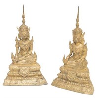 (2) THAI GILT BRONZE SEATED FIGURES OF BUDDHA