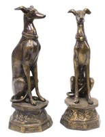 (2) VINTAGE PATINATED BRONZE SEATED WHIPPET DOGS
