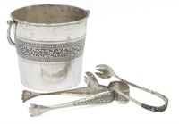 (3) THAI .800 SILVER ENGRAVED ICE BUCKET AND TONGS