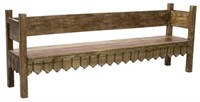 DUTCH COLONIAL STYLE CARVED OPEN ARM RUSTIC BENCH