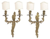 (2)LOUIS XV STYLE GILT BRONZE 2-LIGHT WALL SCONCES