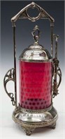 VICTORIAN ART GLASS & SILVERPLATE PICKLE CASTOR