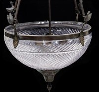 ITALIAN CUT GLASS BOWL & METAL 3-LIGHT CHANDELIER