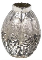 INDONESIAN  .800 SILVER REPOUSSE BUD VASE