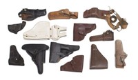 (13) HOLSTERS, MOSTLY MILITARY