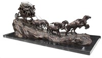 AFTER C.M. RUSSELL, WESTERN STAGECOACH BRONZE