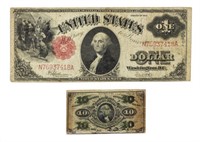 (2) U.S. 1917 ONE DOLLAR NOTE & FRACTIONAL 10 CENT