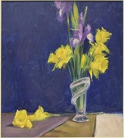 FRAMED OIL PAINTING DAFFODILS & IRISES BY DON WARD
