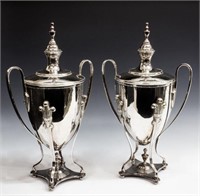 (2) LARGE GEORGIAN STYLE SILVERPLATE TROPHY URNS