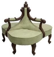 UNUSUAL COLONIAL STYLE CARVED 3-SEAT TETE A TETE