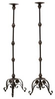(2)PATINATED HAND MADE IRON CANDLE STANDS, GOA
