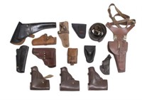 (14) MILITARY ITEMS, HOLSTERS, BELT POUCHES