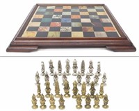 (33)CONTINENTAL CHESS BOARD & METAL PLAYING PIECES