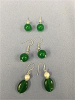 3 pairs of fresh water pearl and jade earrings