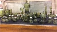 Very Lg. Group of Green Fostoria Coin Glass