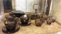 Group of Brown Fostoria Pieces Including