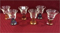 Set of 6 Etched Glass Cordials w/ Various Color