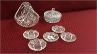 Group of 7 Including Lead Crystal Basket, Covered