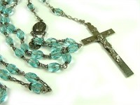 Vintage Blue Topaz Colored Crystal Bead Rosary