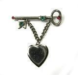 Vintage Coro Rhinestone Key Heart Brooch