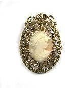 Vintage Florenza Shell Cameo Brooch with Ornate