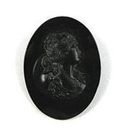 Vintage 1930s Faceted Molded Black Glass Cameo