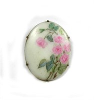 1900-1920s Hand Painted Porcelain Brooch with