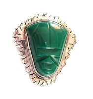Vintage Mexican Sterling Obsidian Carved Mask