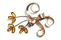 Large Topaz Rhinestone RETRO Sterling Brooch