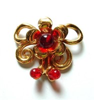 Vintage Red Bead Floral Fur Clip