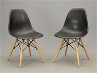 Pair Eames Style Dowel Leg Chairs