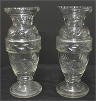 Pair of Cut Colorless Glass Baluster Vases