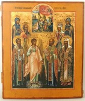 Russian Icon Of St. Nicolas With Selected Saints