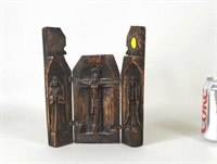 Argentinian Carved Wood Triptych Of Crucifixion