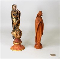 Two Carved Wood Figures Of Mary