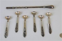 Spanish Colonial Silver Mate Straw, 6 Melon Scoops