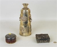 Silver/Glass Dresser Jar & Asian Silver Plate Box