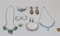 Eight Native American Silver & Stone Jewelry Items