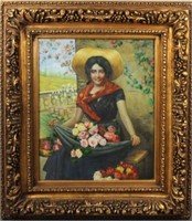 Continental School "Woman With Roses" O/C