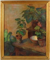 Unsigned Still Life Of Potted Plants O/C
