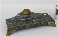 Bronze Mounted Green Marble Inkwell