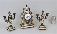 French Gilt Bronze & Marble Clock Garniture