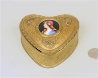 French Gilt Metal Heart Shaped Box
