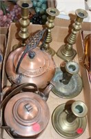 EARLY CANDLESTICKS & COPPER KETTLES